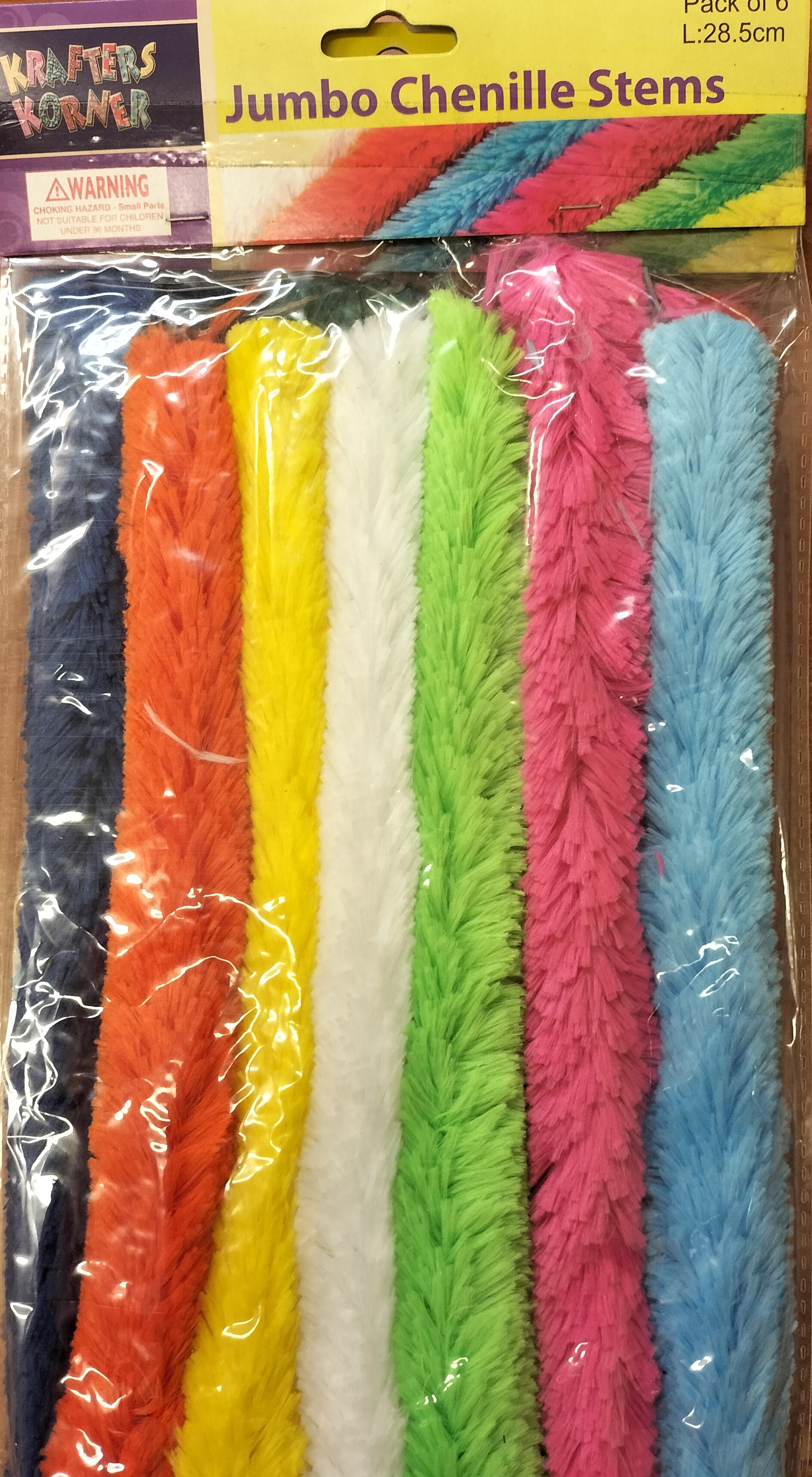 Chenille Stems - 25mm Pk 12 Different Colours 28.5cm Jumbo